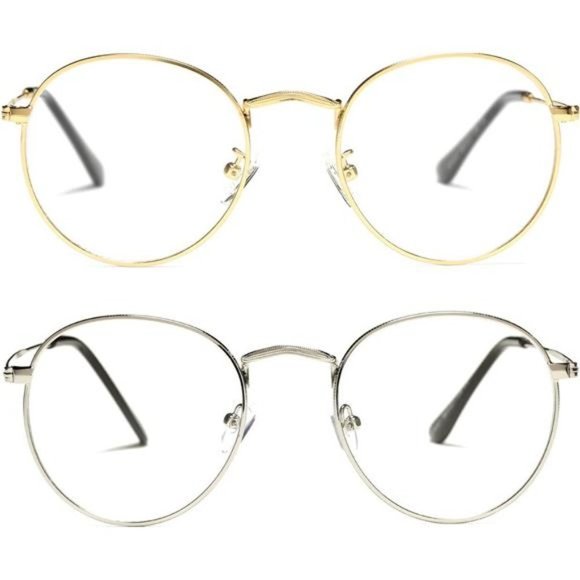𝅺classic Round Metal Clear Lens Glasses Frame Unisex Circle Eyeglasses - Picture 1 of 4